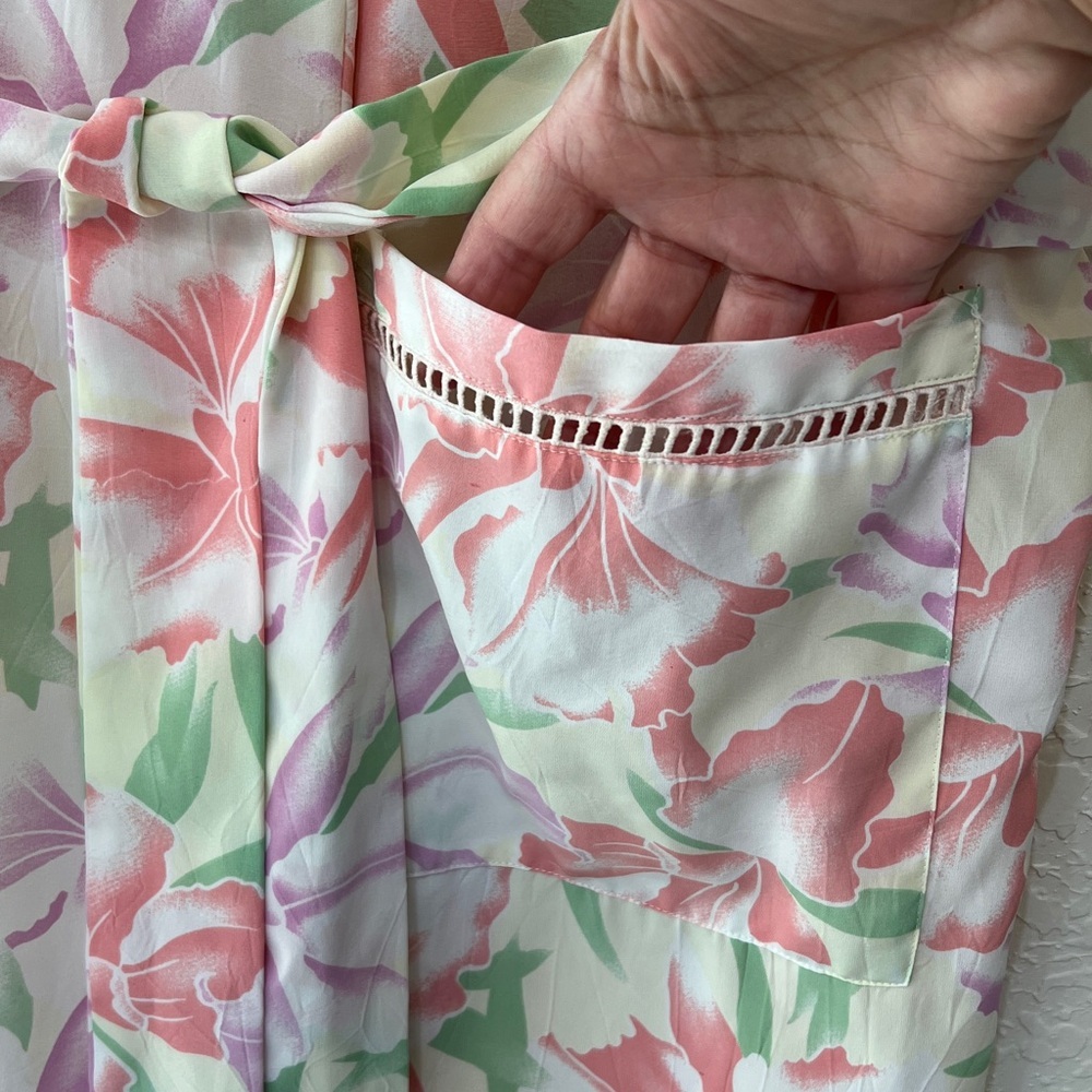 Victoria’s Secret Vintage Gold Label Floral Robe Ladder Lace Trim Belted M/L - Picture 5 of 12